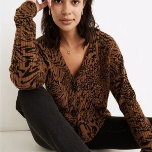 J.Crew Women’s Alpaca Blend Animal Print Button-Down Cardigan Sweater Size S